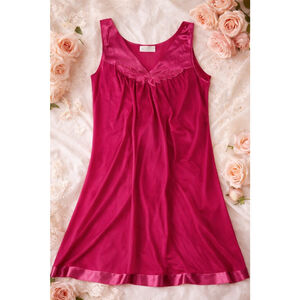 Vintage Vassarette Fuchsia Slip Dress Satin Lace Trim Y2K Lingerie